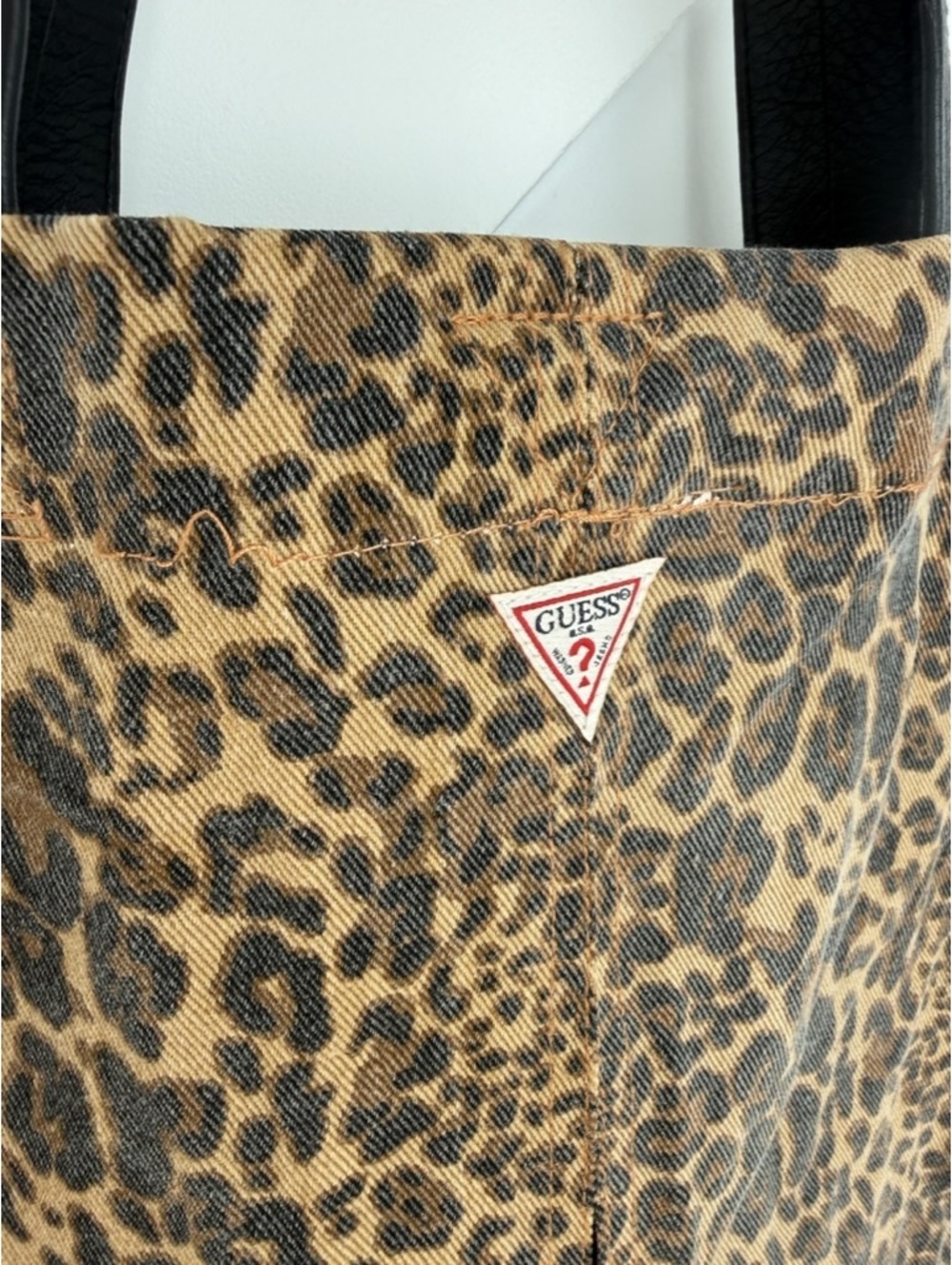 Guess Leopard Print Tote Bag with Black Leather Handles